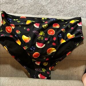 Black Fruit Print Bikini Bottoms XL new